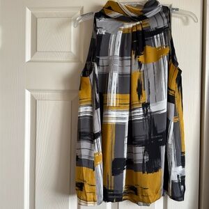 ALFANI MULTI COLORED BLOUSE- GREAT UNDER BLAZER OR SWEATER-COWL NECK